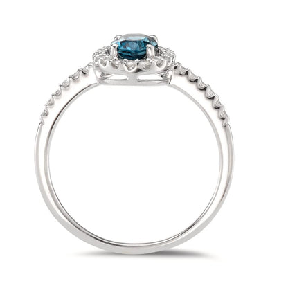 Ring 750/18K witgoud Londen blauw Topaas [oval], Diamant wit, 0.19 ct, w-si