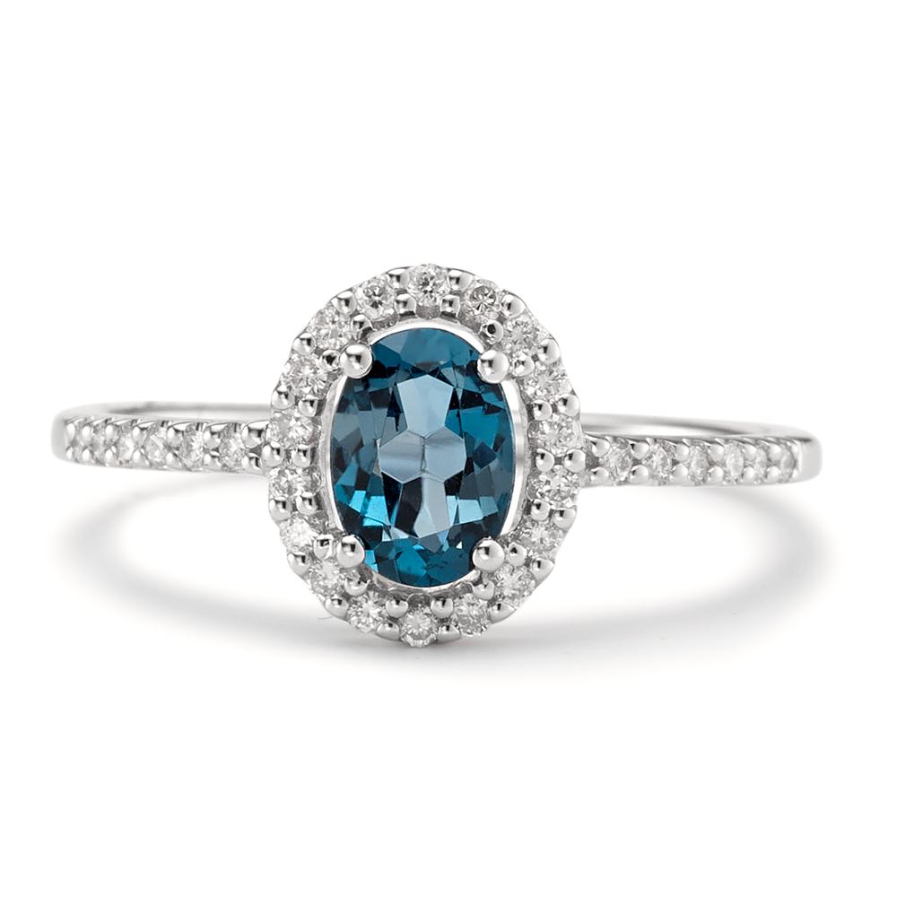 Ring 750/18K witgoud Londen blauw Topaas [oval], Diamant wit, 0.19 ct, w-si