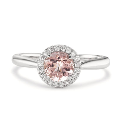 Ring 750/18K witgoud Morganiet, Diamant 0.11 ct, w-si