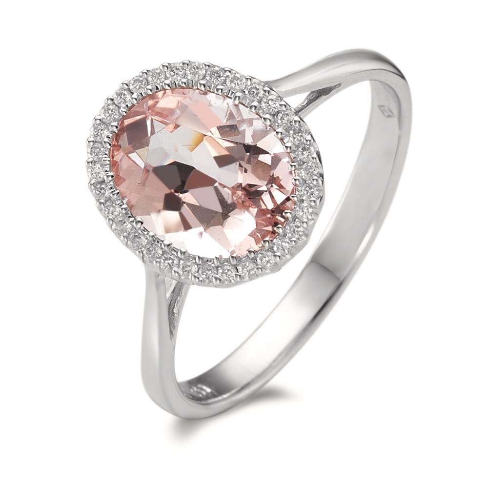 Ring 750/18K witgoud Morganiet 1.45 ct, Diamant 0.09 ct, 32 Steen, [Brillant], w-si