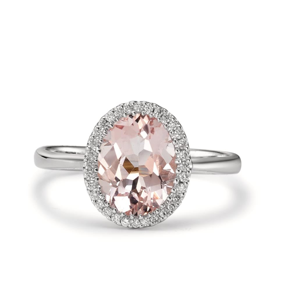 Ring 750/18K witgoud Morganiet 1.45 ct, Diamant 0.09 ct, 32 Steen, [Brillant], w-si