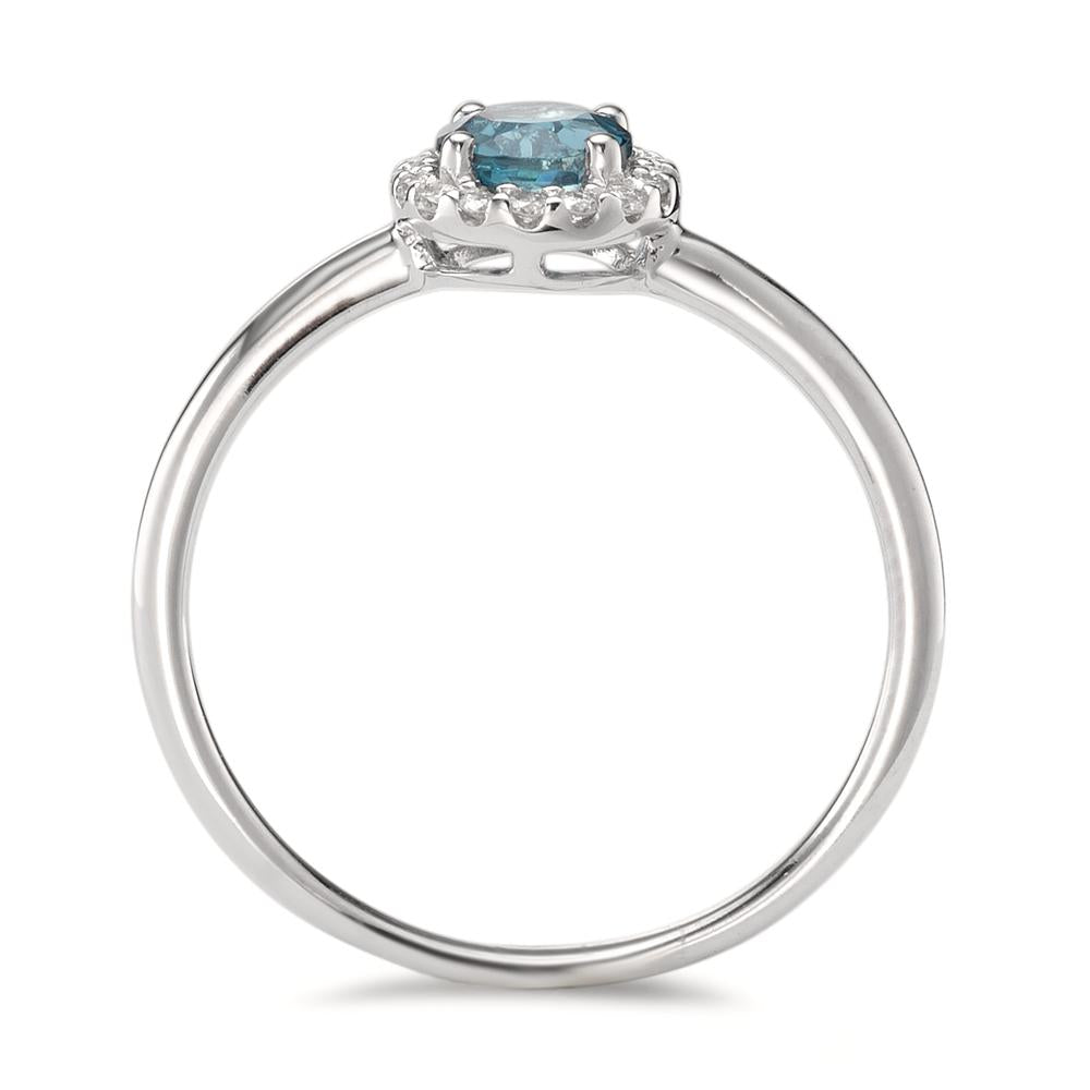 Ring 750/18K witgoud Londen blauw Topaas, Diamant 0.11 ct, 16 Steen, [Brillant], w-si