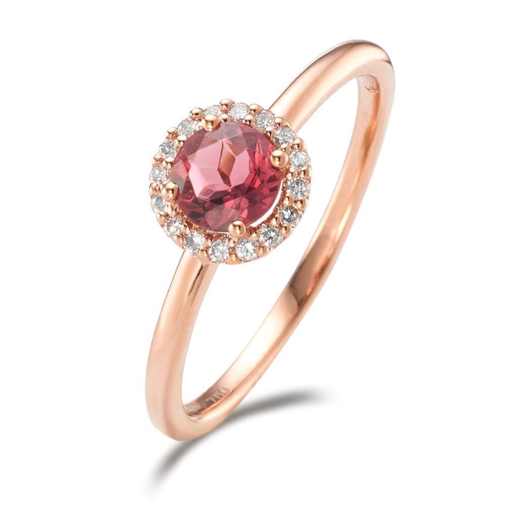 Ring 750/18K rood goud Toermalijn, Diamant 0.11 ct, 16 Steen, [Brillant], w-si