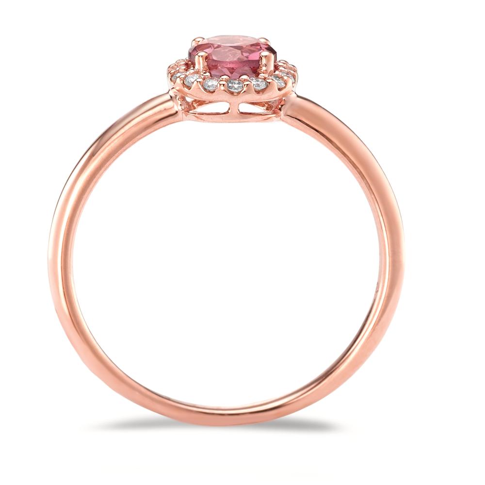 Ring 750/18K rood goud Toermalijn, Diamant 0.11 ct, 16 Steen, [Brillant], w-si