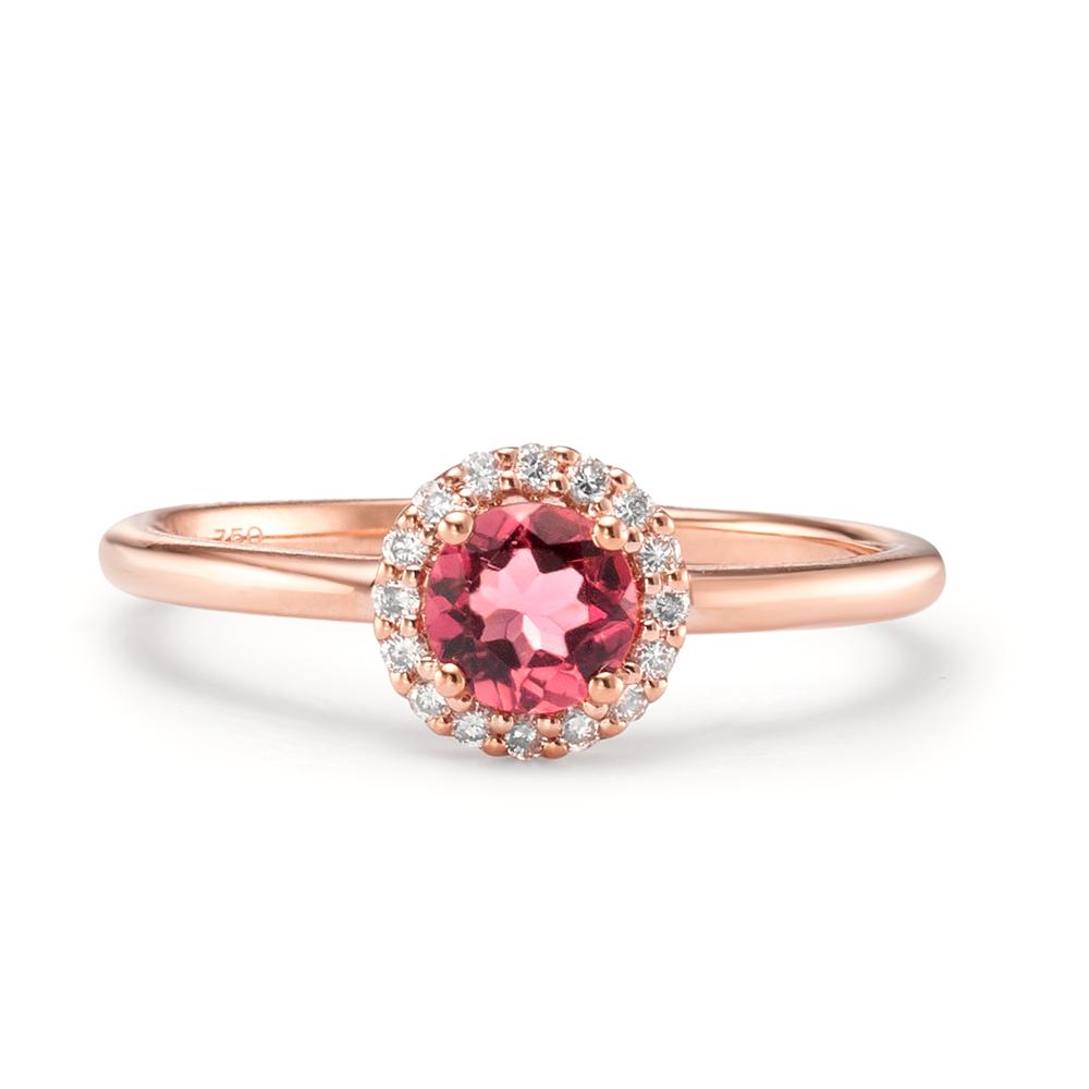 Ring 750/18K rood goud Toermalijn, Diamant 0.11 ct, 16 Steen, [Brillant], w-si