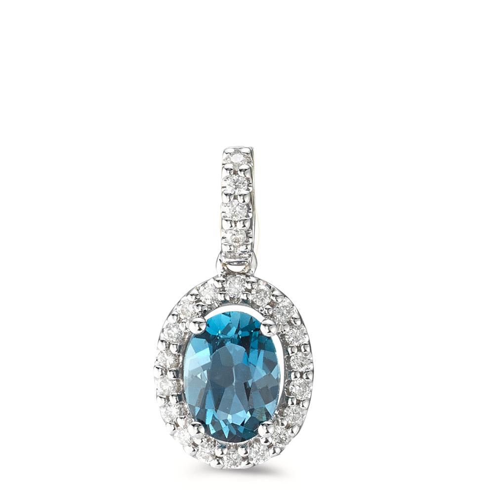 Hanger 750/18K witgoud Londen blauw Topaas blauw, [oval], Diamant 0.15 ct, w-si