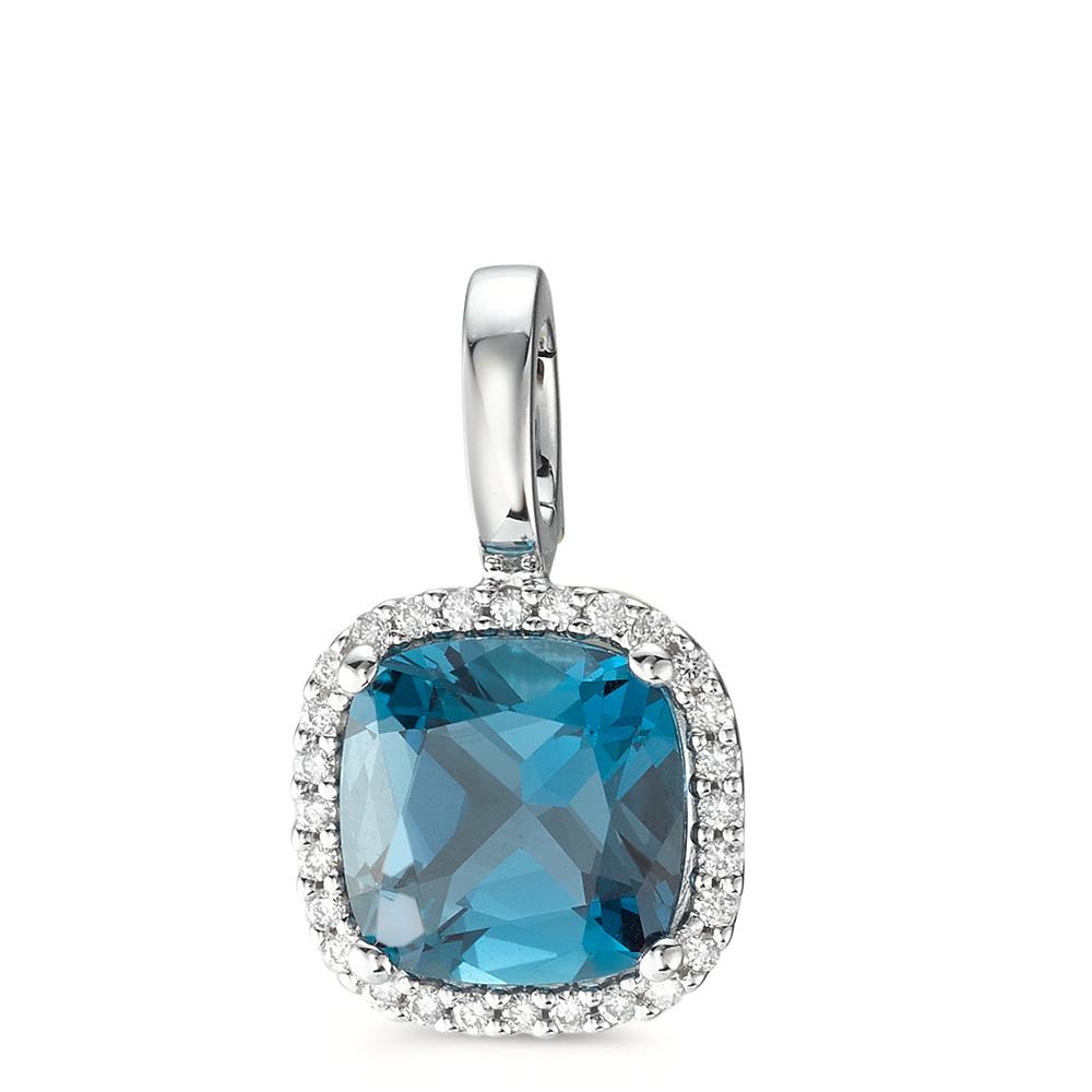Hanger 750/18K witgoud Londen blauw Topaas w-si, Diamant 0.14 ct, 28 Steen, [Brillant], w-si