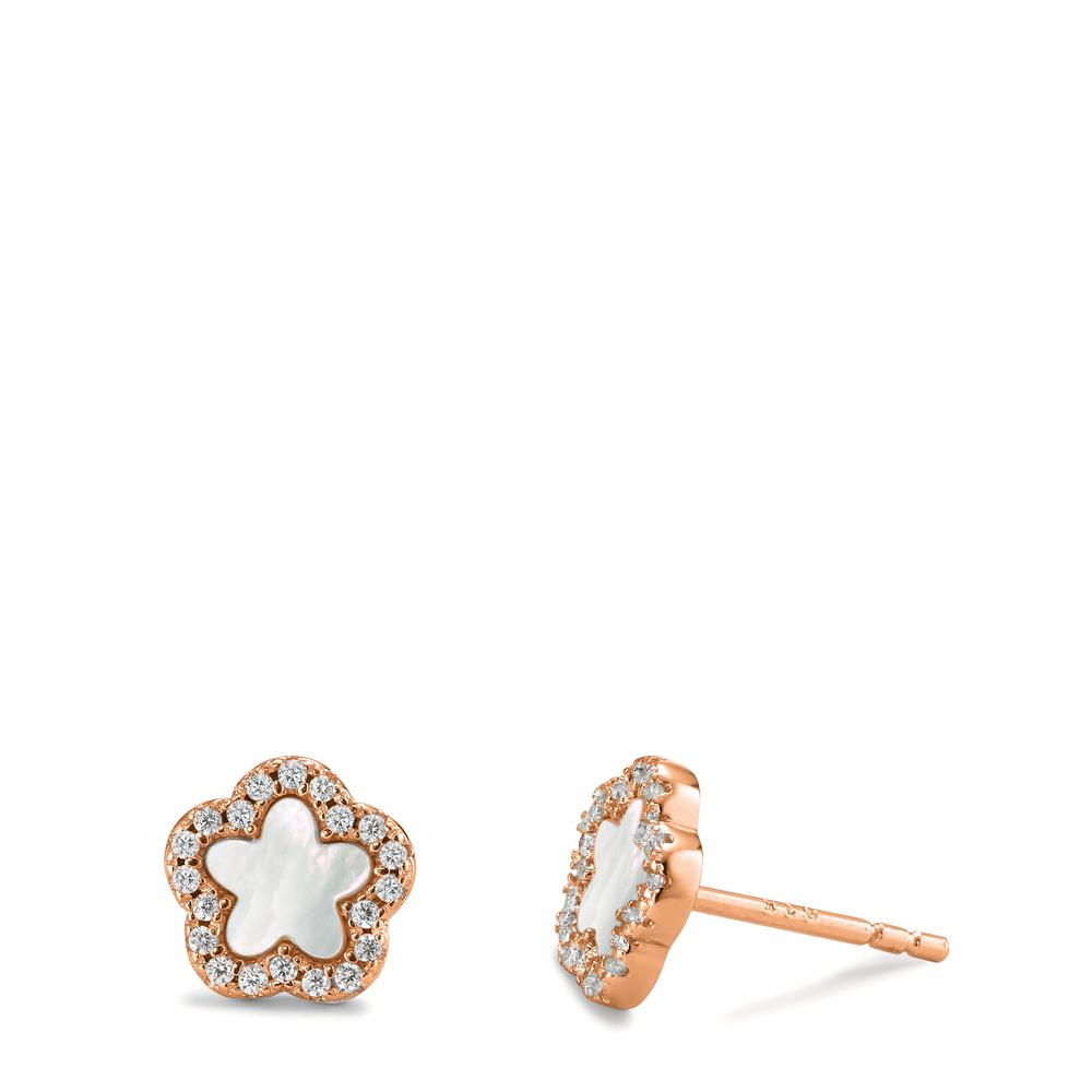 Oorknoppen Zilver Zirkonia Rosé Verguld Parelmoer wit Bloem Ø8 mm