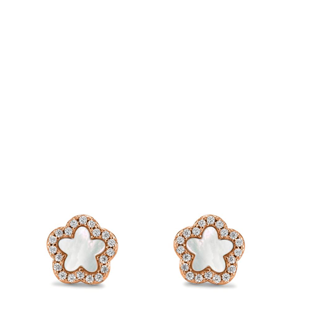 Oorknoppen Zilver Zirkonia Rosé Verguld Parelmoer wit Bloem Ø8 mm
