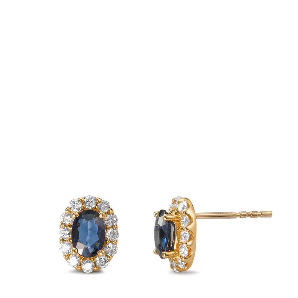 Oorknoppen 750/18K geel goud Saffier 2 Steen, Diamant 0.44 ct, 24 Steen, [Brillant], w-si