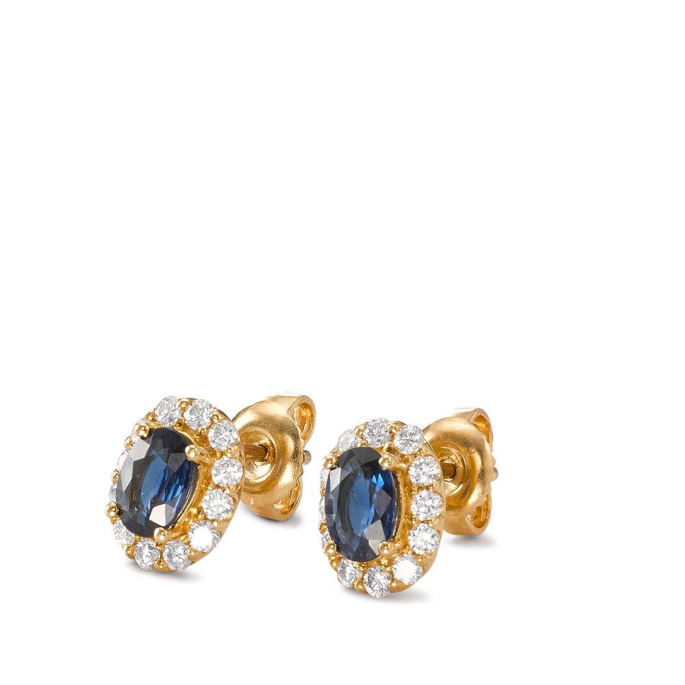 Oorknoppen 750/18K geel goud Saffier 2 Steen, Diamant 0.44 ct, 24 Steen, [Brillant], w-si