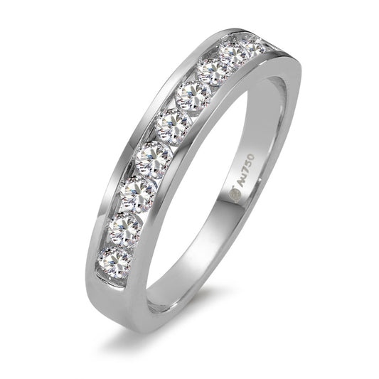 Memory ring 750/18K witgoud Diamant 0.50 ct, 10 Steen, w-si