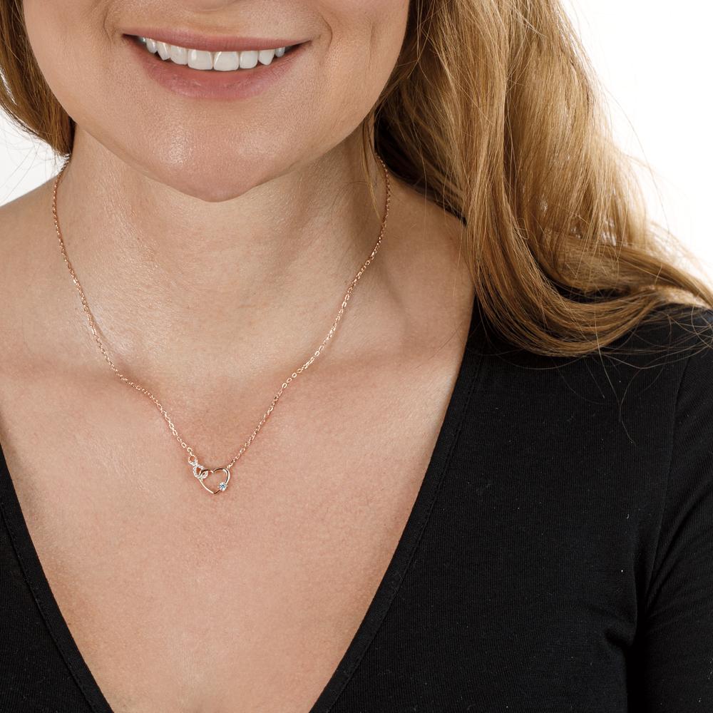 Collier Zilver Zirkonia Rosé Verguld Hart 40-45 cm