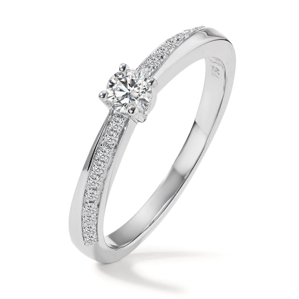 Solitaire ring 750/18K witgoud Diamant 0.25 ct, 21 Steen, w-si