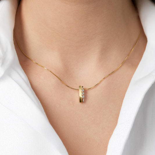 Hanger 375/9K geel goud Zirkonia 3 Steen Bi-color