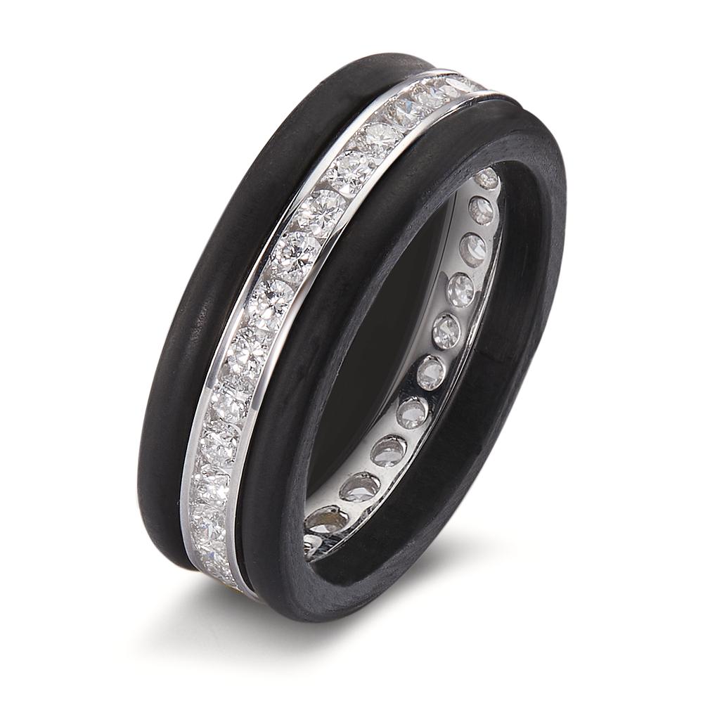 Ring 750/18K witgoud, Carbon Diamant 1 ct, 28 Steen, w-si