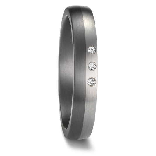 Partnerring 999 Tantaal, 950 Platina Diamant 0.03 ct, 3 Steen, w-si