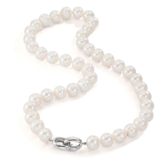 Collier Zilver Gerhodineerd zoetwater Parel wit, 12 mm 50 cm