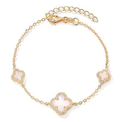 Armband Zilver Zirkonia Geel Verguld Parelmoer wit