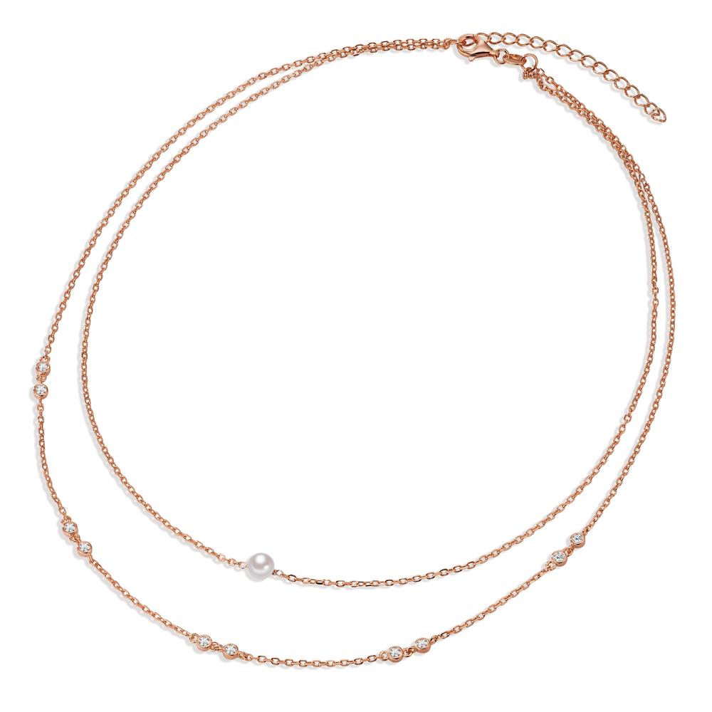 Collier Zilver Zirkonia 10 Steen Rosé Verguld [shining Pearls] wit, 5 mm 40-45 cm