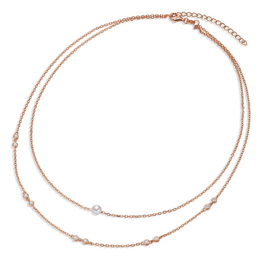 Collier Zilver Zirkonia 10 Steen Rosé Verguld [shining Pearls] wit, 5 mm 40-45 cm