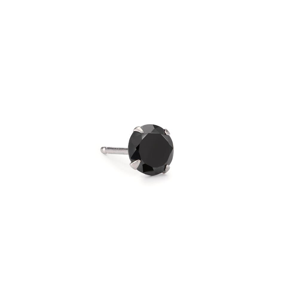 Oorknop 1 stuk Zilver Zirkonia zwart Ø7 mm