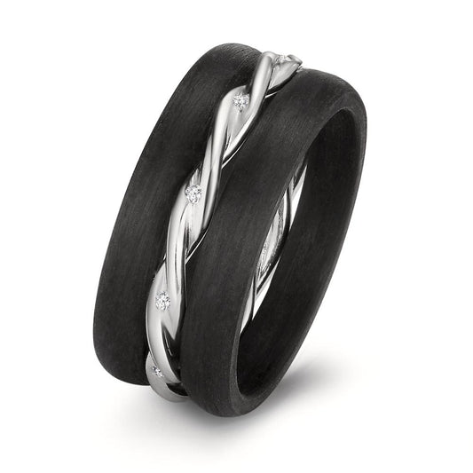 Ring set 750/18K witgoud, Carbon Diamant 0.045 ct, 9 Steen, w-si