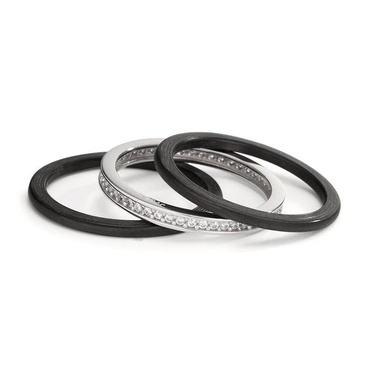 Ring set 375/9K witgoud, Carbon Zirkonia