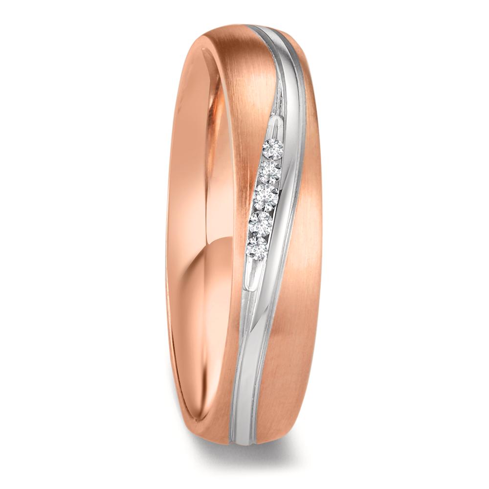 Partnerring 750/18K witgoud, 750/18K rood goud Diamant 0.036 ct, 5 Steen, w-si