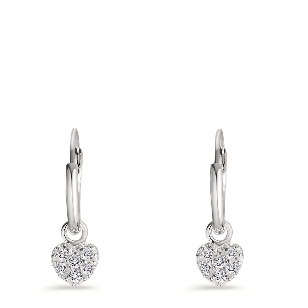 Oorringen creolen met hanger Zilver Zirkonia 6 Steen Hart