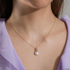 Collier met hanger 750/18K geel goud, 750/18K witgoud Diamant wit, 0.01 ct, 2 Steen, [Brillant], w-si zoetwater Parel wit, 10 mm 40-42 cm