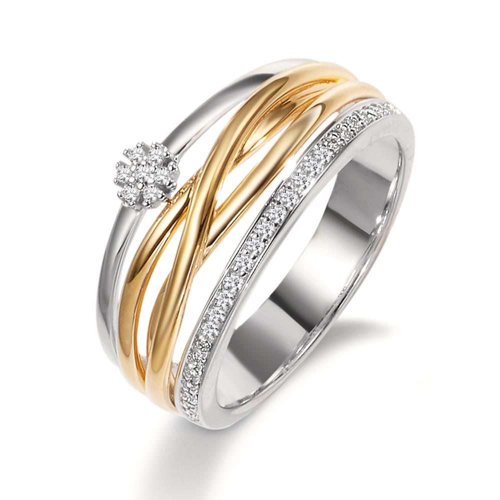 Ring 750/18K geel goud, 750/18K witgoud Diamant 0.13 ct, w-si