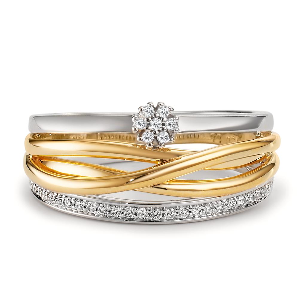Ring 750/18K geel goud, 750/18K witgoud Diamant 0.13 ct, w-si