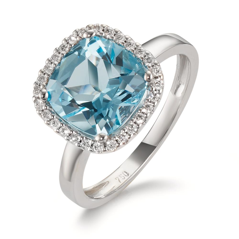 Ring 750/18K witgoud Diamant 0.14 ct, w-si, Topaas blauw, 0.69 ct Ø12 mm