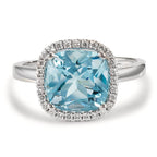 Ring 750/18K witgoud Diamant 0.14 ct, w-si, Topaas blauw, 0.69 ct Ø12 mm