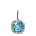 Hanger 750/18K witgoud Diamant 0.14 ct, w-si, Topaas blauw, 0.69 ct Ø11.5 mm