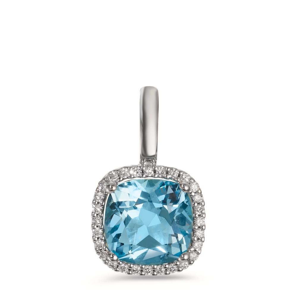 Hanger 750/18K witgoud Diamant 0.14 ct, w-si, Topaas blauw, 0.69 ct Ø11.5 mm