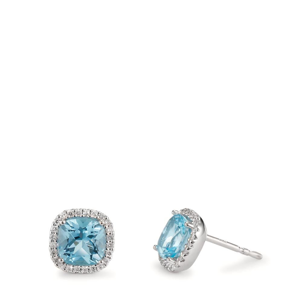 Oorknoppen 750/18K witgoud Diamant 0.18 ct, w-si, Topaas blauw, 0.40 ct Ø8.5 mm
