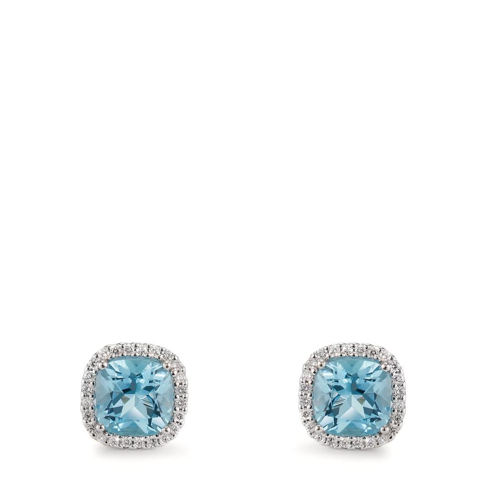 Oorknoppen 750/18K witgoud Diamant 0.18 ct, w-si, Topaas blauw, 0.40 ct Ø8.5 mm