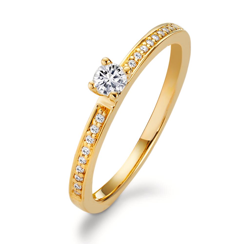 Solitaire ring 750/18K geel goud Diamant wit, 0.20 ct, 19 Steen, [Brillant], w-si Ø3 mm