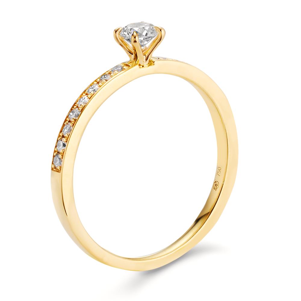 Solitaire ring 750/18K geel goud Diamant 0.34 ct, 17 Steen, w-si