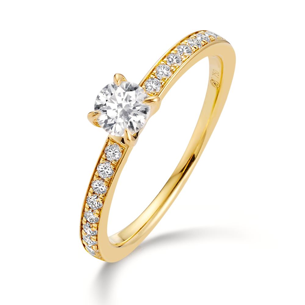 Solitaire ring 750/18K geel goud Diamant wit, 0.30 ct, [Brillant], w-si, Diamant wit, 0.20 ct, 18 Steen, [Brillant], w-si