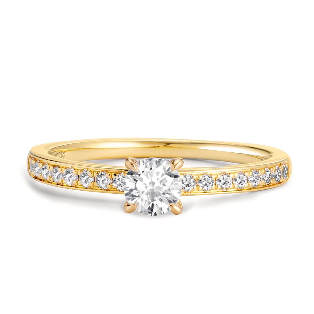Solitaire ring 750/18K geel goud Diamant wit, 0.20 ct, 18 Steen, [Brillant], w-si, Diamant wit, 0.30 ct, [Brillant], w-si