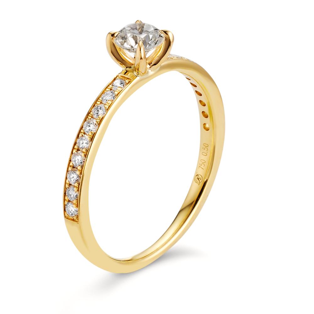 Solitaire ring 750/18K geel goud Diamant wit, 0.20 ct, 18 Steen, [Brillant], w-si, Diamant wit, 0.30 ct, [Brillant], w-si