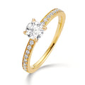 Solitaire ring 750/18K geel goud Diamant 0.47 ct, [Brillant], w-si, Diamant 0.18 ct, 18 Steen, [Brillant], w-si