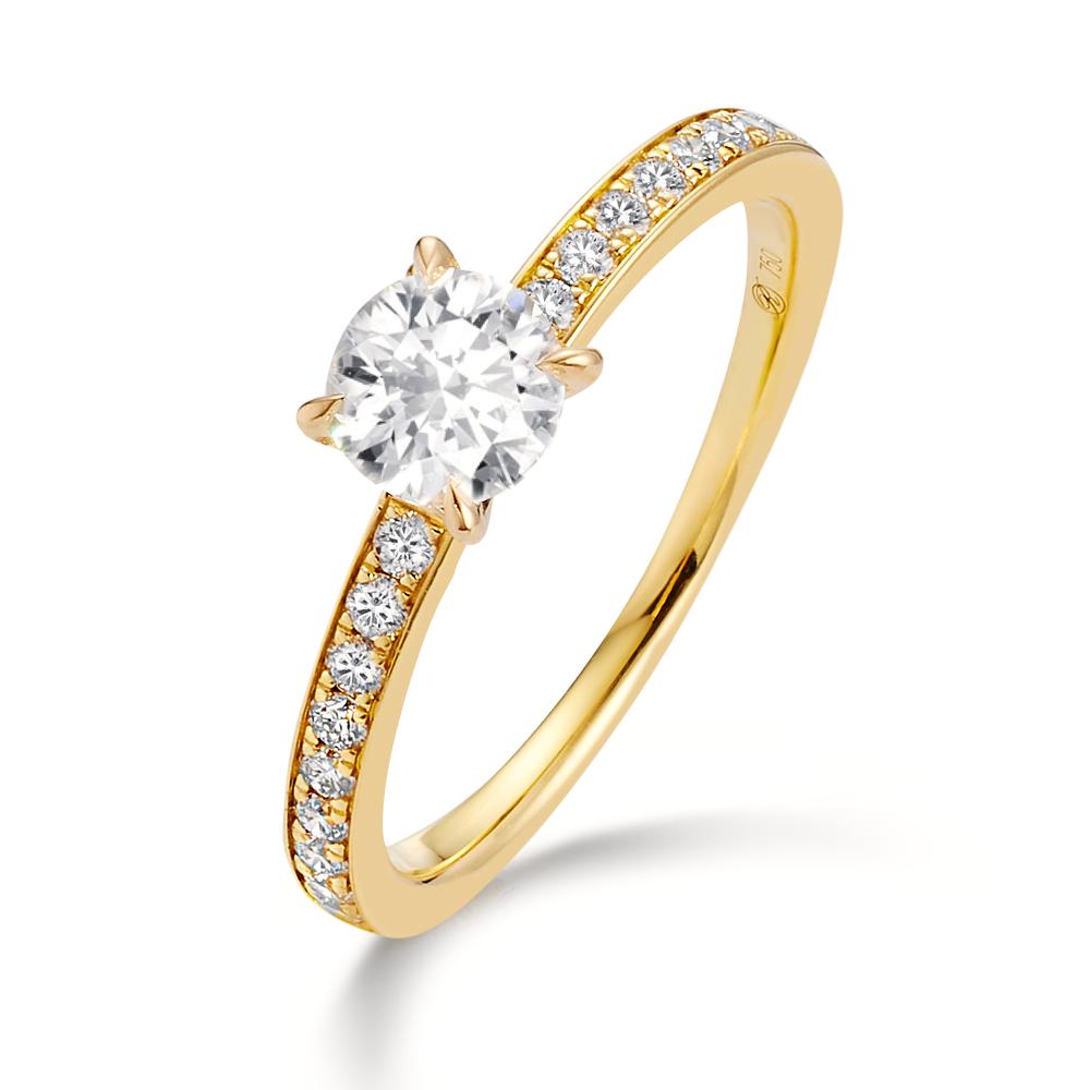 Solitaire ring 750/18K geel goud Diamant 0.47 ct, [Brillant], w-si, Diamant 0.18 ct, 18 Steen, [Brillant], w-si