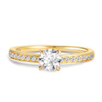 Solitaire ring 750/18K geel goud Diamant 0.47 ct, [Brillant], w-si, Diamant 0.18 ct, 18 Steen, [Brillant], w-si