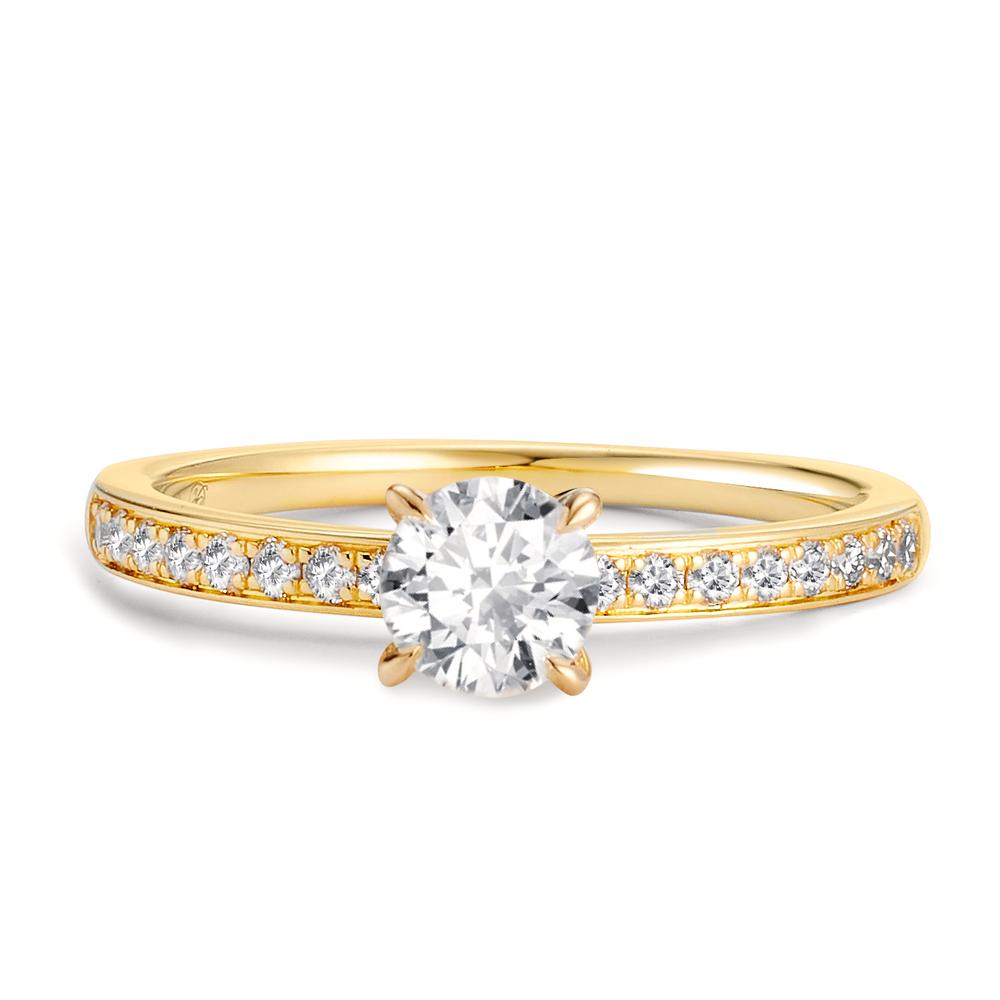 Solitaire ring 750/18K geel goud Diamant 0.47 ct, [Brillant], w-si, Diamant 0.18 ct, 18 Steen, [Brillant], w-si