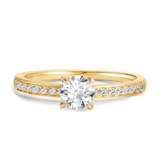 Solitaire ring 750/18K geel goud Diamant 0.47 ct, [Brillant], w-si, Diamant 0.18 ct, 18 Steen, [Brillant], w-si