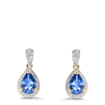 Oorbellen 750/18K geel goud Tanzaniet 1.16 ct, 2 Steen, Diamant 0.21 ct, w-si